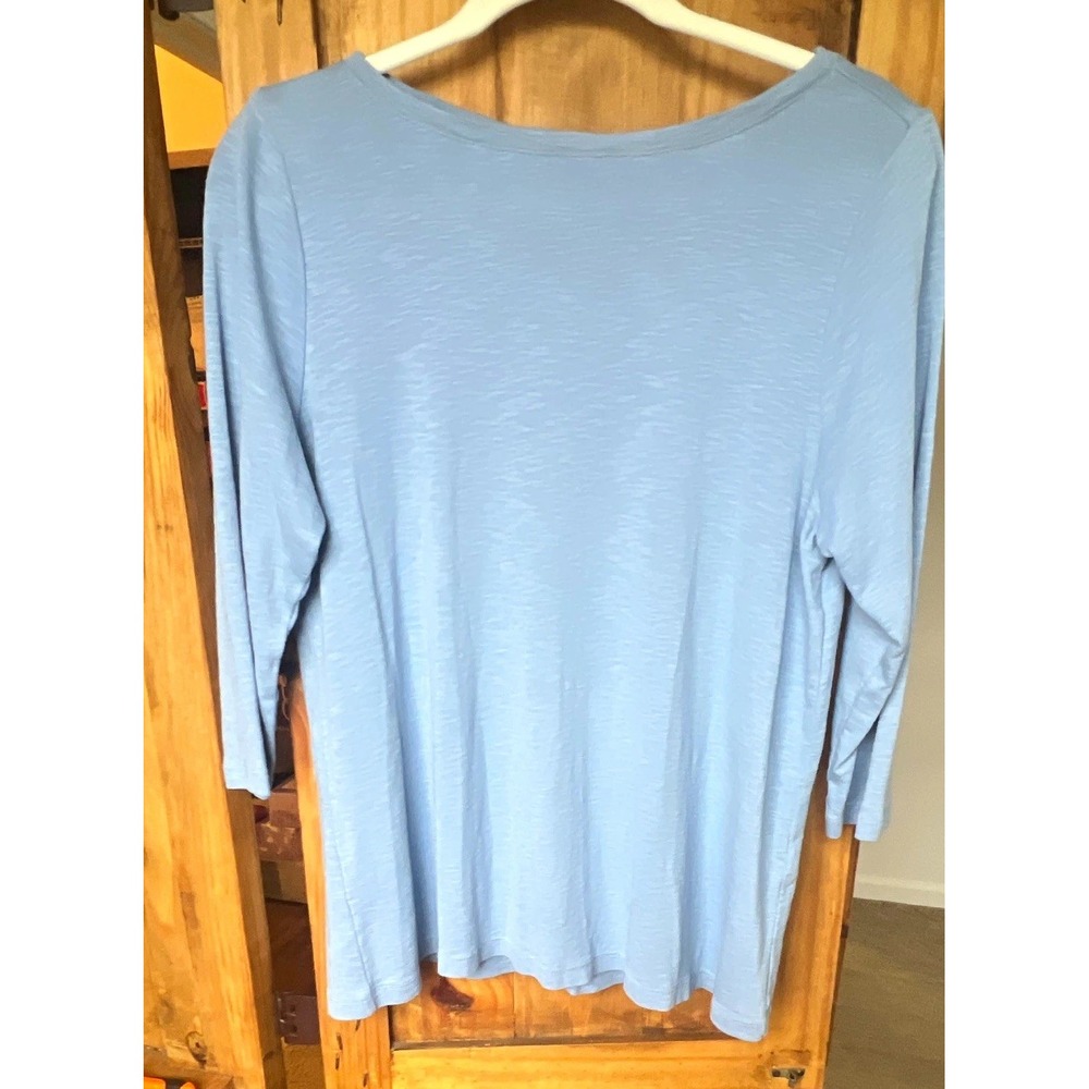 J. Jill 100% Pima Cotton Blue Round Neck Button Back Pullover PL